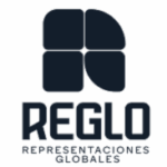 Logo de REGLO con símbolo cuadrado segmentado y texto "Representaciones Globales", empresa de representación comercial internacional