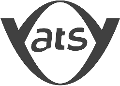 Logo de ATS con diseño curvo envolvente y letras estilizadas, empresa de tecnología e innovación