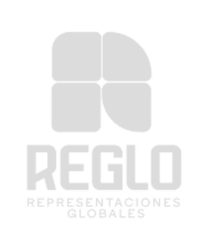 Logo de REGLO Representaciones Globales con diseño moderno en color blanco